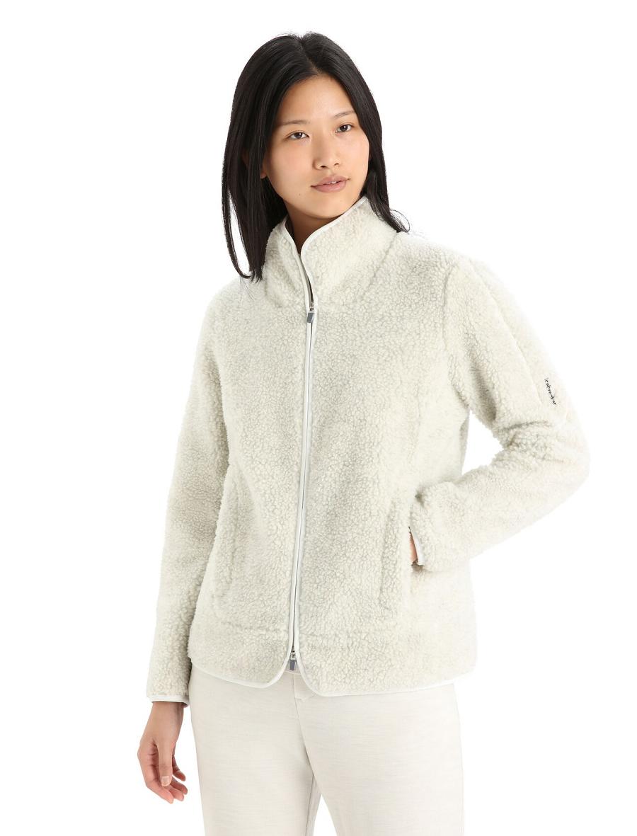 Bluzy Z Kapturem Icebreaker RealFleece™ Merino High Pile Long Sleeve Zip Damskie Białe | PL 1284YXFU